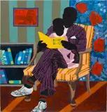 Godwin Champs Namuyimba, Black Fathering, 2020, oil and paper collage on canvas