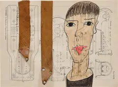 Altre Seduzioni by Carol Rama, 2001, watercolour, pastel, graphite, metal and leather straps on paper, in artist's frame, sold Dec 2022