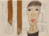 Carol Rama, Altre Seduzioni, 2001, watercolour, pastel, graphite, metal and leather straps on paper, in artist's frame