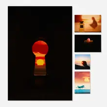 Friedrich Kunath, Collection of five photographs, 2003-11, C-print mounted to Sintra; C-print; screenprint in colors on cardboard
