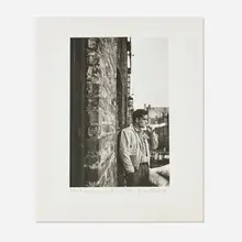 Allen Ginsberg, Heroic Portrait of Jack Kerouac with Railroad Brakeman's manual in pocket, Fire Escape, New York, platinum palladium print