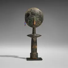 Asante, Akua‘ba fertility figure, carved wood, beads