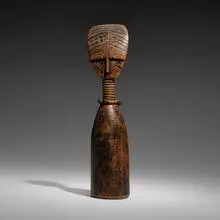 Fante, Akua‘ba fertility figure, painted wood, wire, beads