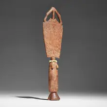 Fante, Akua'ba fertility figure, carved wood, beads