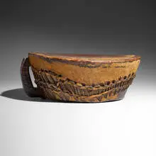 Ethiopian, Drum, hide stretched over carved wood