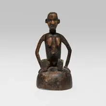 Makonde, Diviner's medicine cover with female figure, carved and painted wood