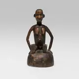 Makonde, Diviner's medicine cover with female figure, carved and painted wood