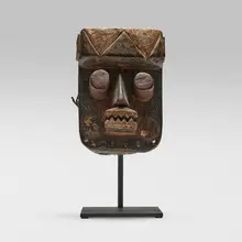 Krou, Mask, wood, natural pigments, leather, mirrored glass, metal