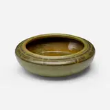 Low bowl with geometric design by Arthur Hennessey and Sarah Tutt for Marblehead Pottery, 1908-20, glazed earthenware, sold Feb 2026