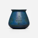 Vase with stylized trees by Arthur Baggs and Sarah Tutt for Marblehead Pottery, 1908-16, glazed earthenware, sold Feb 2026