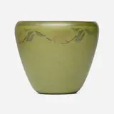 Vase with stylized blossoming vine by Arthur Baggs and Sarah Tutt for Marblehead Pottery, 1908-16, glazed and incised earthenware, sold Feb 2026