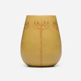 Vase with conventionalized plants by Arthur Hennessey and Sarah Tutt for Marblehead Pottery, 1908-20, glazed earthenware, sold Feb 2026