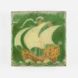Grueby Faience Company, Tile with galleon