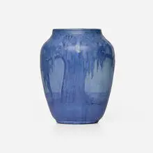 Scenic vase with live oaks and Spanish moss by Henrietta Bailey for Newcomb College Pottery, 1929, glazed earthenware, sold Feb 2026