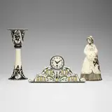 Collection of three works by Ernst Wahliss and Wiener Kunstkeramische Werkstätte, c. 1910, glazed earthenware, brass, sold Feb 2026