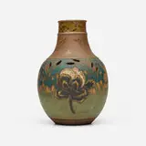 Ernest Chaplet for Haviland & Co., Reticulated vase with lotus flowers, c. 1885, hand-carved, glazed and gilt stoneware