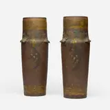 Ernest Chaplet for Haviland & Co., Vases with grapevines, pair, c. 1885, hand-carved and glazed stoneware