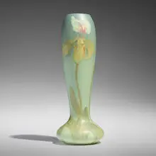Albert R. Valentien for Rookwood Pottery, Painted Mat vase with lady's slipper orchids, 1900, glazed earthenware