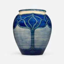 Olive Webster Dodd for Newcomb College Pottery, Early and Large vase with stylized cross-section of flowers, 1902, glazed earthenware