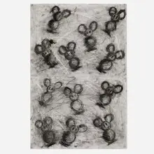 Joyce Pensato, Mickey’s Rain (diptych), 1993, graphite, charcoal, and pastel on paper