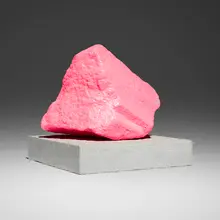 Small Pink Mountain by Ugo Rondinone, 2016, painted stone, concrete, sold Jan 2026