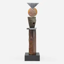 Dimitri Hadzi, Cycladic Sentinel, 1989, patinated bronze, marble