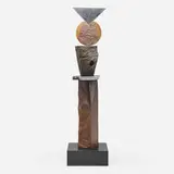 Dimitri Hadzi, Cycladic Sentinel, 1989, patinated bronze, marble