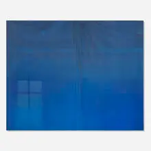Sayre Gomez, Untitled Painting in Dark Blue Over Cerulean, 2014, acrylic on canvas laid to panel