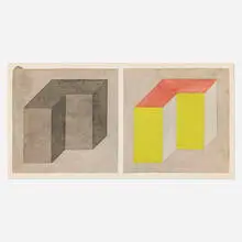 Forms Derived from a Cube (two parts) by Sol LeWitt, 1982, graphite and gouache on paper, sold Jan 2026