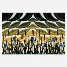 Blue Flag and Gold Sky by Roger Brown, c. 1981, oil on canvas, sold Jan 2026