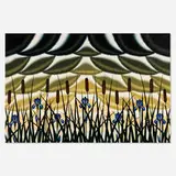 Roger Brown, Blue Flag and Gold Sky, c. 1981, oil on canvas