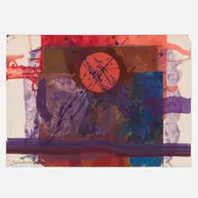 Red Sun in Square by Josep Grau-Garriga, 1969, collage and watercolor on paper, sold Jan 2026