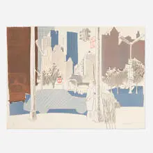 Fairfield Porter, New York Street Scene, 1969, lithograph in colors on Arches