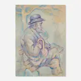 Harry Zitter, Old Man Seated on the Bench, oil on canvas board