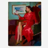 Joseph Newman, Portrait of a Young Woman in Red, oil on Masonite