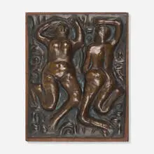 Adam and Eve by Abbot Lawrence Pattison, patinated bronze mounted to wood panel, sold Jun 2024