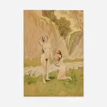 Louis Eilshemius, Untitled (Two Young Women), graphite and watercolor on paper