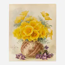 Paul de Longpré, Untitled (Still Life with California Poppies in a Vase and Violets), 1901, watercolor and pencil on watercolor board