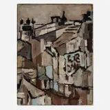 Jerry Pinsler, Untitled (City Scene), 1950, oil on board