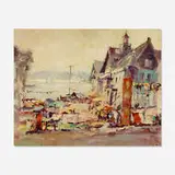 Arnold Turtle, Early Morning in Fishing Village, oil on canvas board