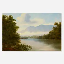 Henry Josiah de Forest, Untitled (Lake Landscape with a Boat), 1893, oil on board