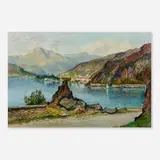 Luigi Cergoli, Lakeside Village, oil on canvas