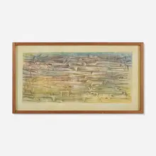 Untitled (Monotype) by Harry Bertoia, c. 1950, ink with hand-coloring on paper in artist's frame, sold May 2025