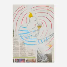 Untitled by Marcel Dzama and Oscar Murillo, 2016, crayon and acrylic on newsprint, sold May 2025