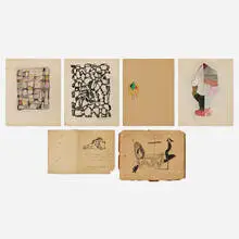 Ibram Lassaw, Six works, 1937-1949, graphite on paper; graphite and colored pencil on paper; graphite; colored pencil and oil pastel on paper; oil pastel on paper