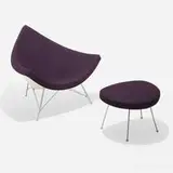 Coconut chair and ottoman by George Nelson & Associates, 1956, vinyl, enameled steel, chrome-plated steel, aluminum, sold May 2025