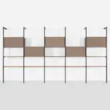 CSS (Comprehensive Storage System) by George Nelson & Associates, 1959, enameled aluminum, walnut, Alexander Girard Checkers fabric, laminate, lacquered Masonite, aluminum, sold May 2025