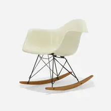 RAR by Charles and Ray Eames, 1950, molded fiberglass with rope edge, birch, zinc-plated steel, sold May 2025