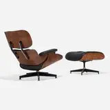 Charles and Ray Eames, 670 lounge chair and 671 ottoman, rosewood, leather, enameled and brushed aluminum, rubber
