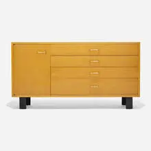 Basic cabinet, model 4935 by George Nelson & Associates, bleached mahogany, lacquered wood, aluminum, sold May 2025